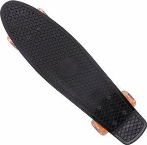 Skateboard Retro 57cm met LED wielen- zwart - oranje - tot 100 kg belastbaar
